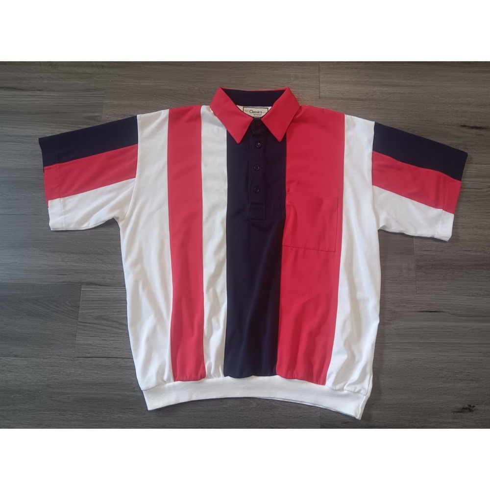 VTG Classics By Palmland Men's Red White & Blue Banded Waist Polo Shirt Size L